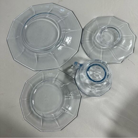 Cambridge Vintage Glass DECAGON Moonlight Blue Cups, Saucers & Plates Set 12 - Picture 9 of 16